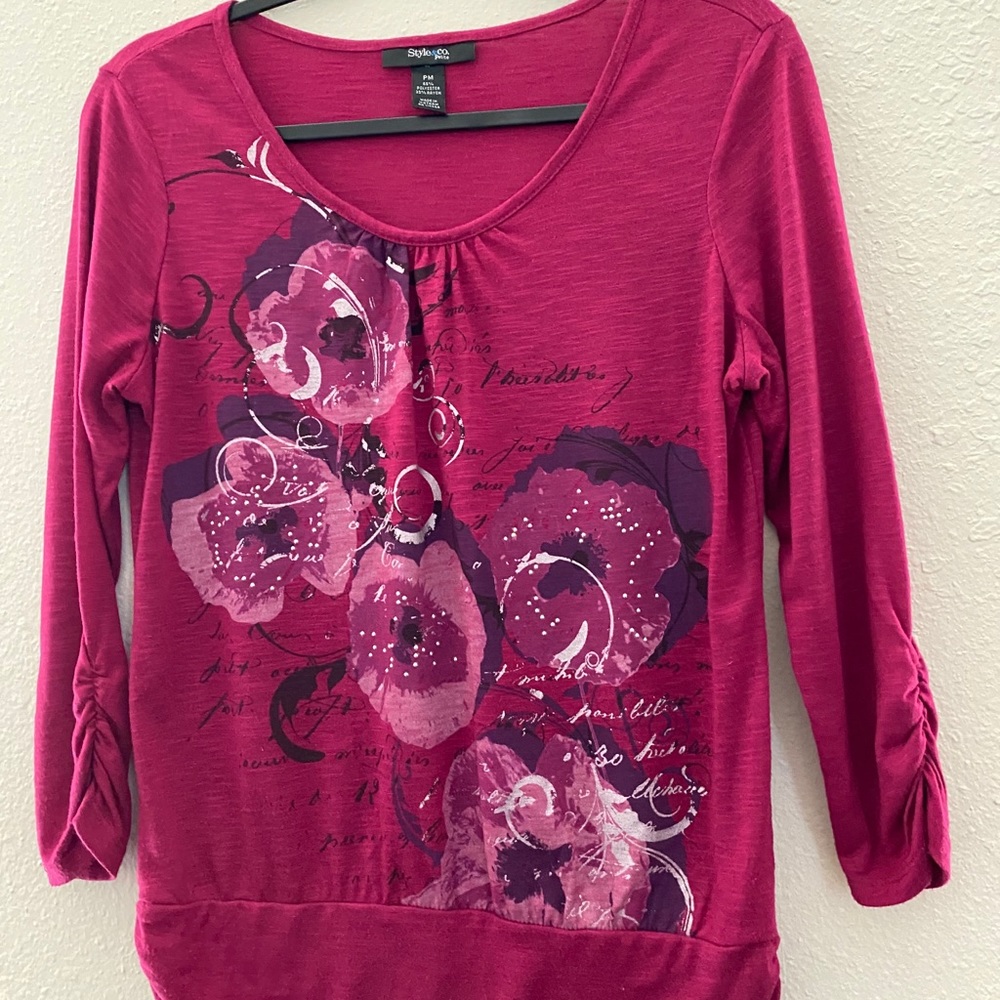 Style and Co pink and purple 3/4 sleeve shirt